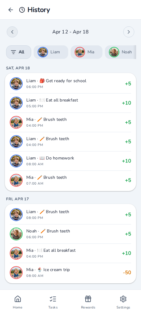 Kipup profile screen