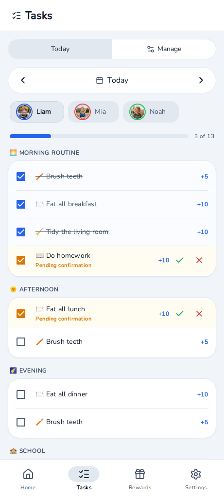 Kipup tasks screen
