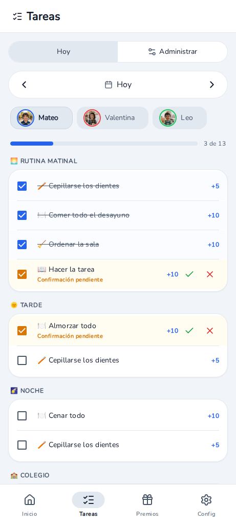 Kipup tasks screen