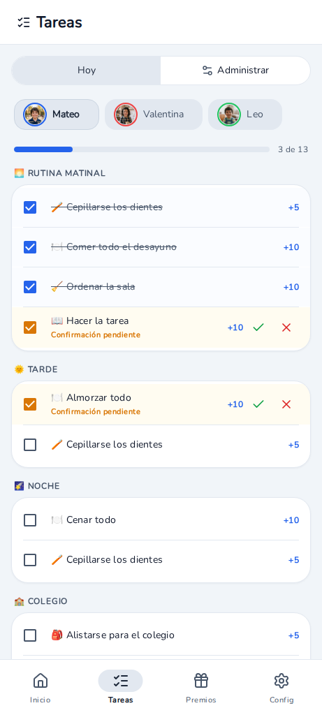 Kipup tasks screen
