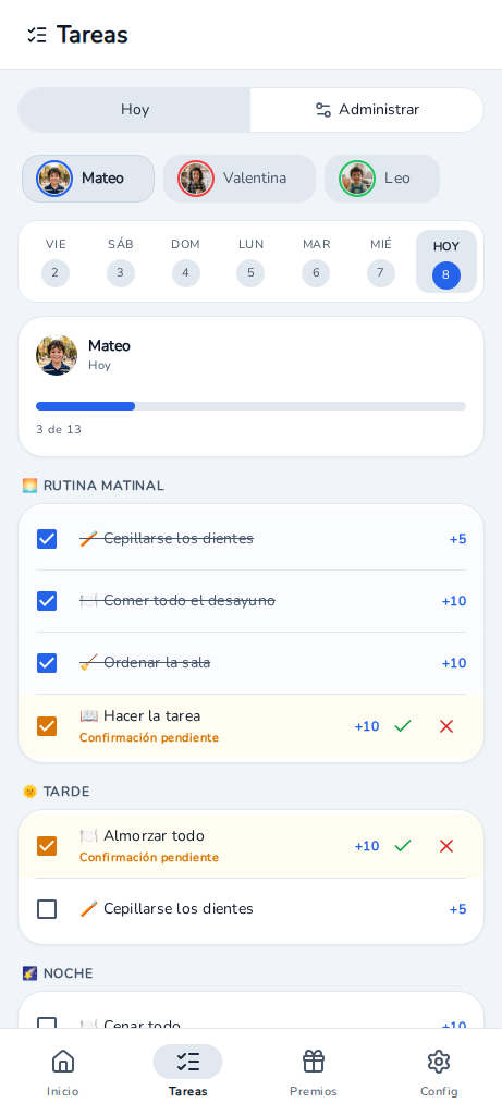 Kipup tasks screen