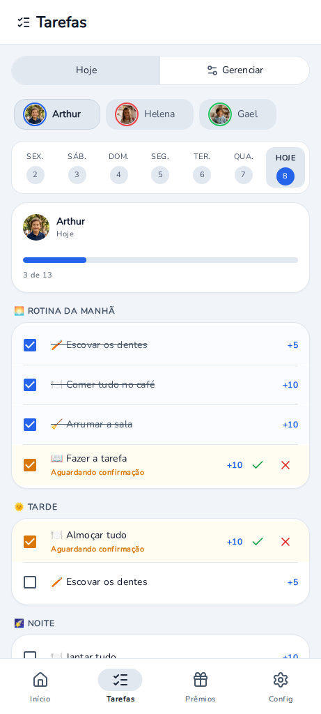 Kipup tasks screen